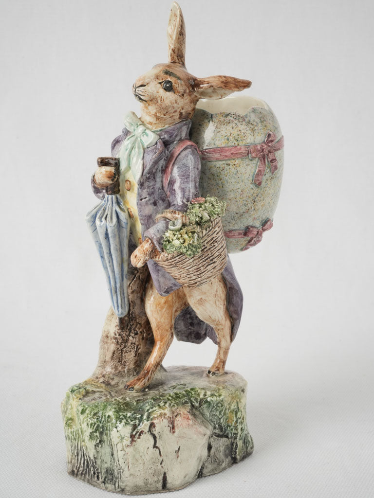 French porcelain rabbit figurine w/ easter egg backpack 8¾