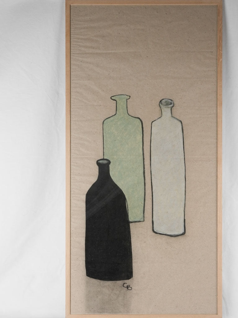 Large modern still life 3 long bottles - Caroline Beauzon 55" x 27¼"