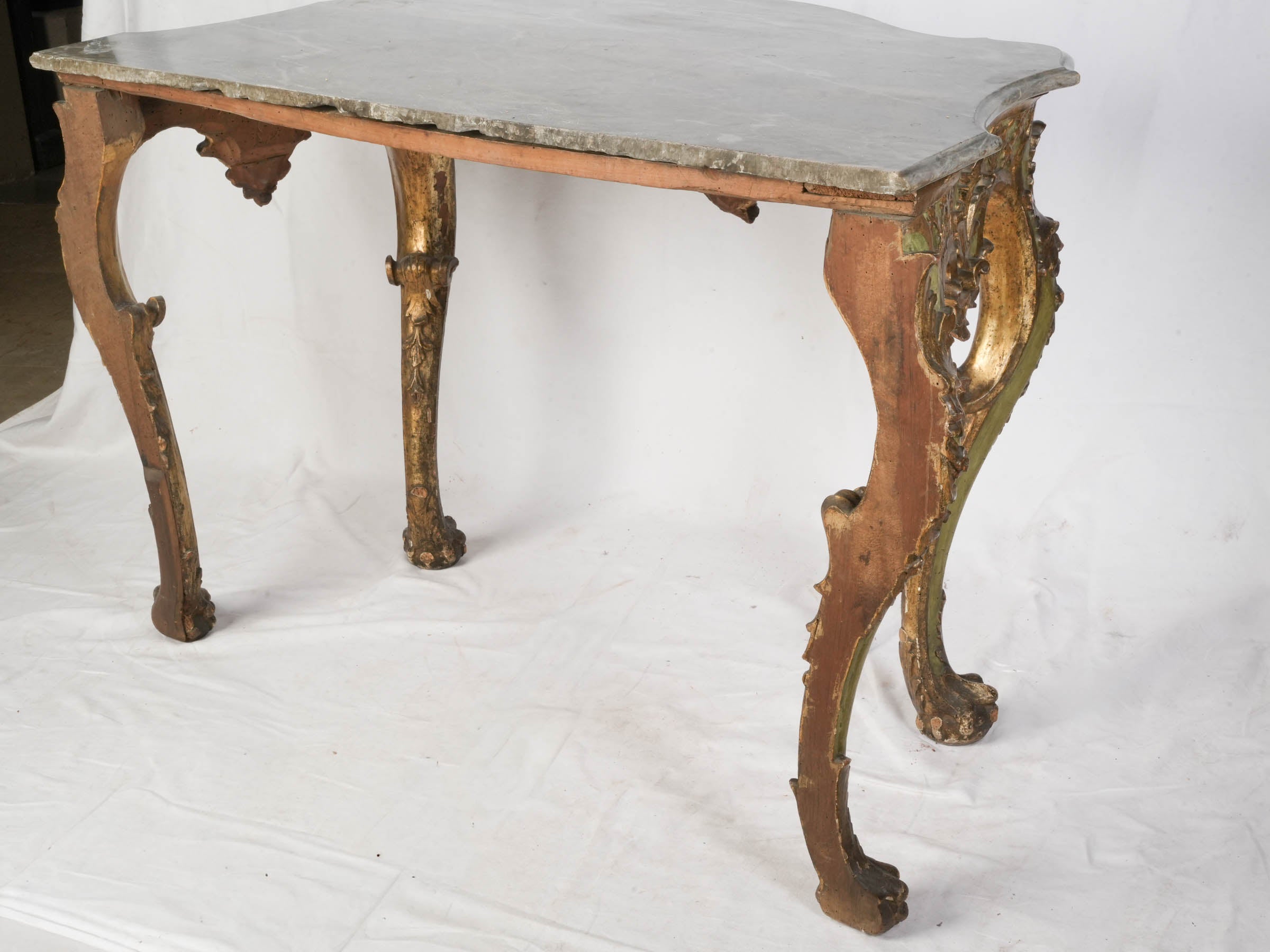 Striking Venetian Green-Lacquered and Gilt Rococo Console Table, 18th Century - 35"x 60¼"