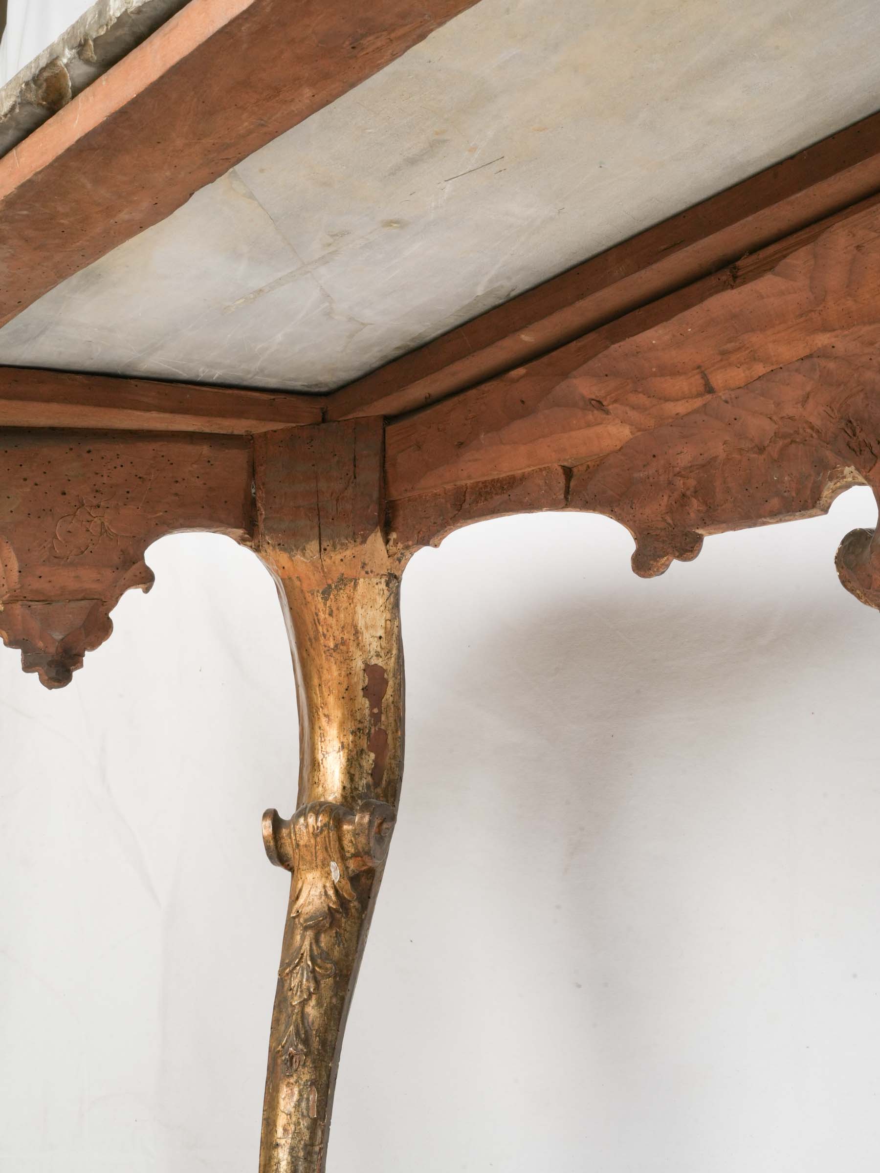 Striking Venetian Green-Lacquered and Gilt Rococo Console Table, 18th Century - 35"x 60¼"