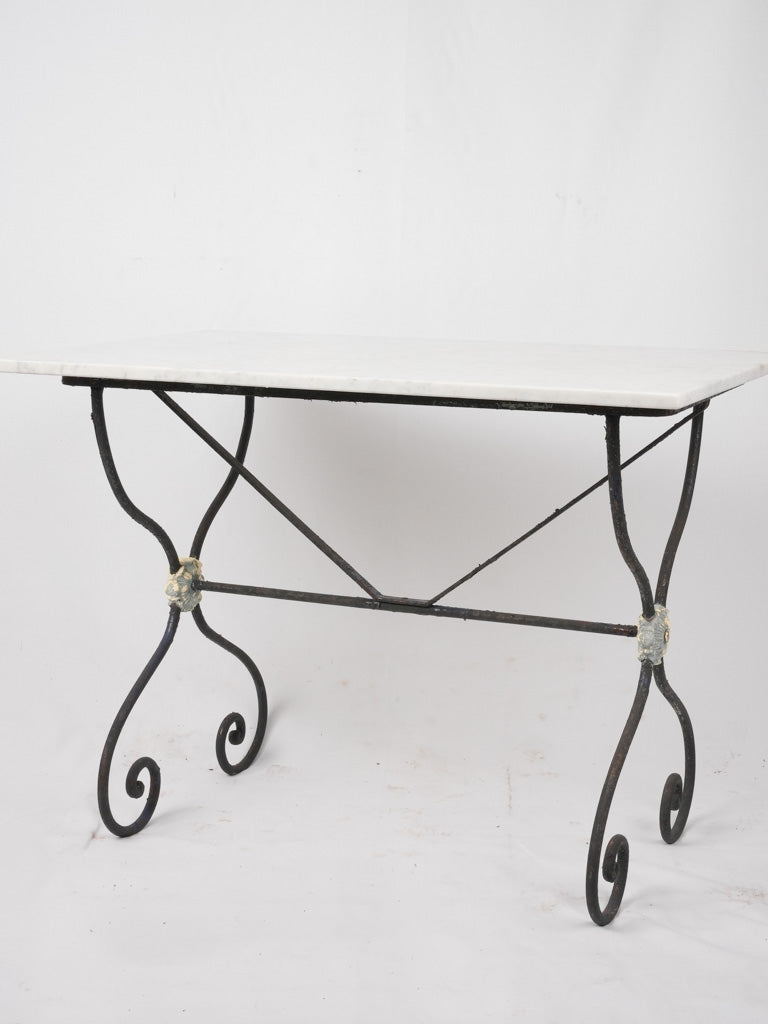 Antique French garden table w/ wrought iron scroll base 39½" x 23¾"