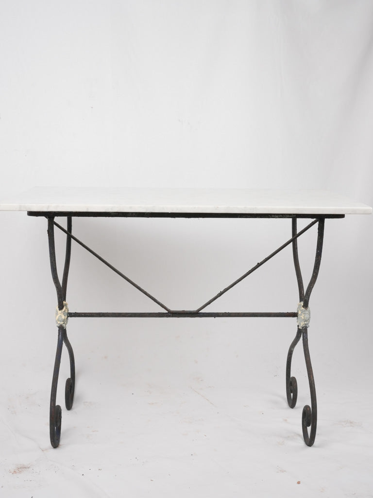 Antique French garden table w/ wrought iron scroll base 39½" x 23¾"