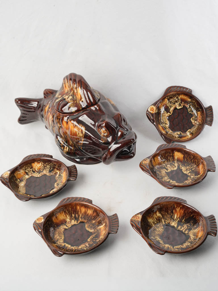 Whimsical Mid-Century Vallauris Fish-Form Bouillabaisse Set for 5
