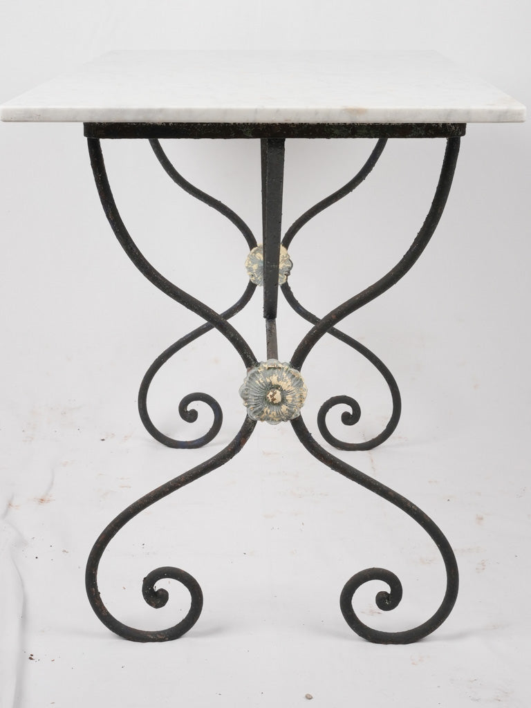 Antique French garden table w/ wrought iron scroll base 39½" x 23¾"