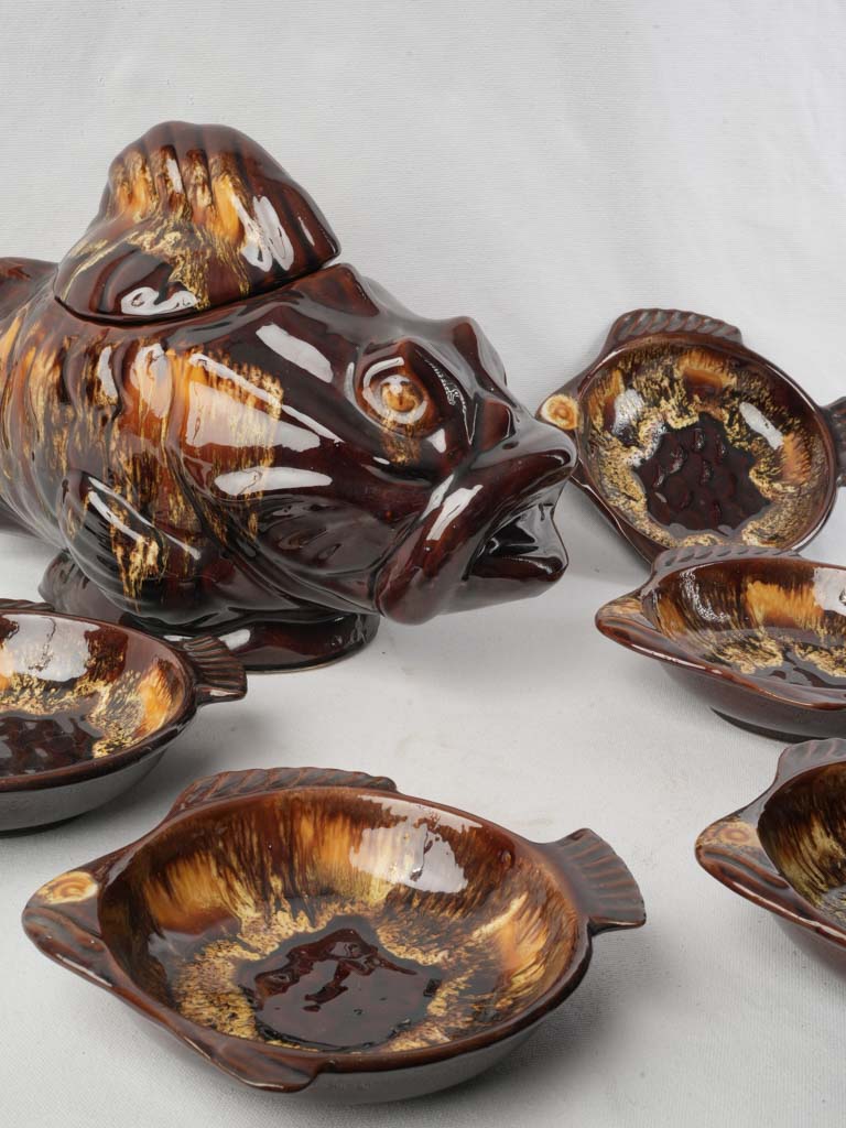 Whimsical Mid-Century Vallauris Fish-Form Bouillabaisse Set for 5