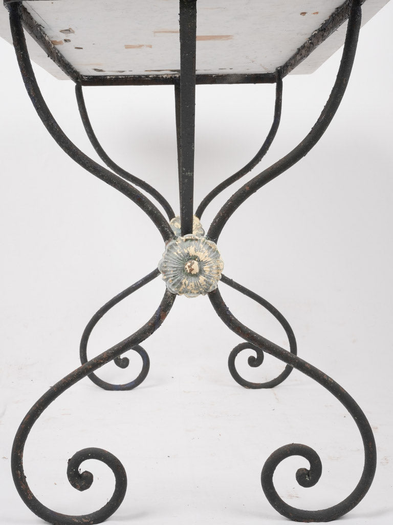 Antique French garden table w/ wrought iron scroll base 39½" x 23¾"