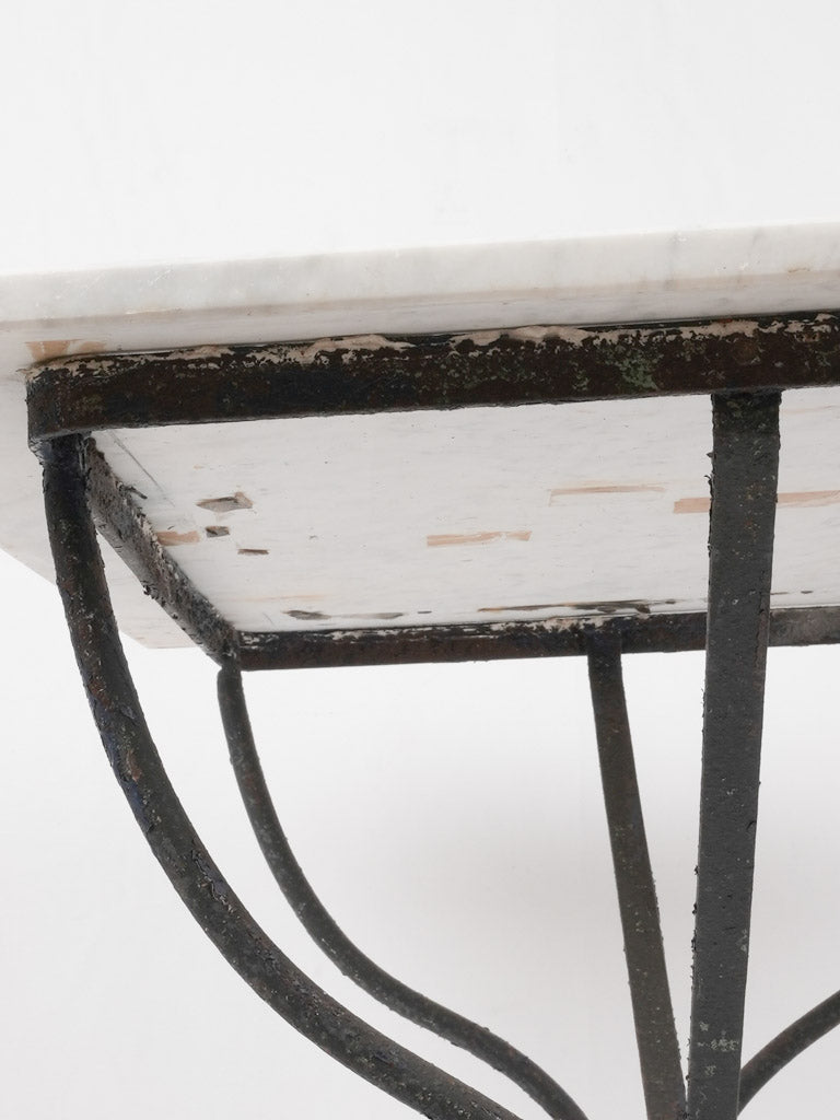 Antique French garden table w/ wrought iron scroll base 39½" x 23¾"