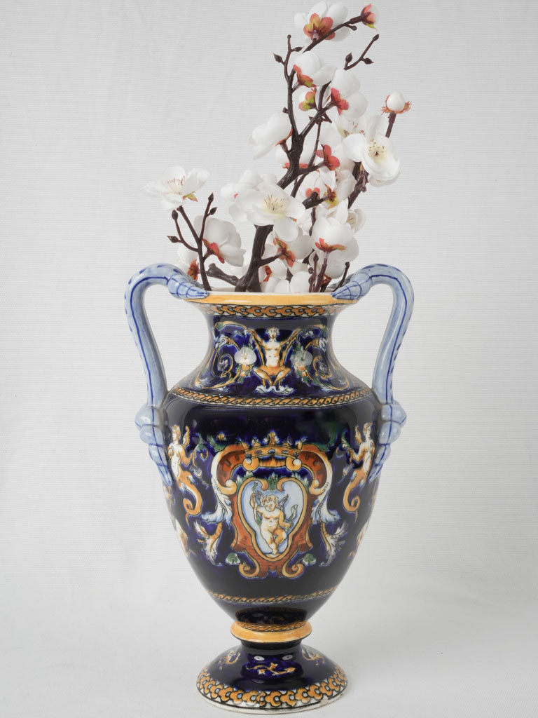 Renaissance-style decorative earthenware Gien vase