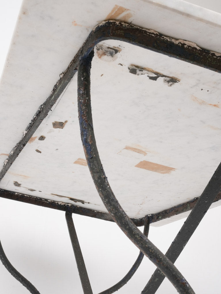 Antique French garden table w/ wrought iron scroll base 39½" x 23¾"