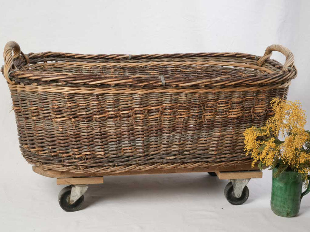 Worn industrial wheeled basket  
