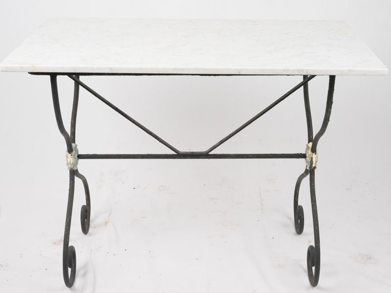 Antique French garden table w/ wrought iron scroll base 39½" x 23¾"