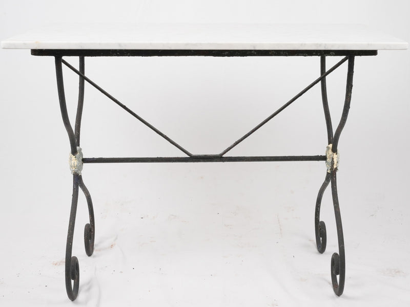 Antique French garden table w/ wrought iron scroll base 39½" x 23¾"