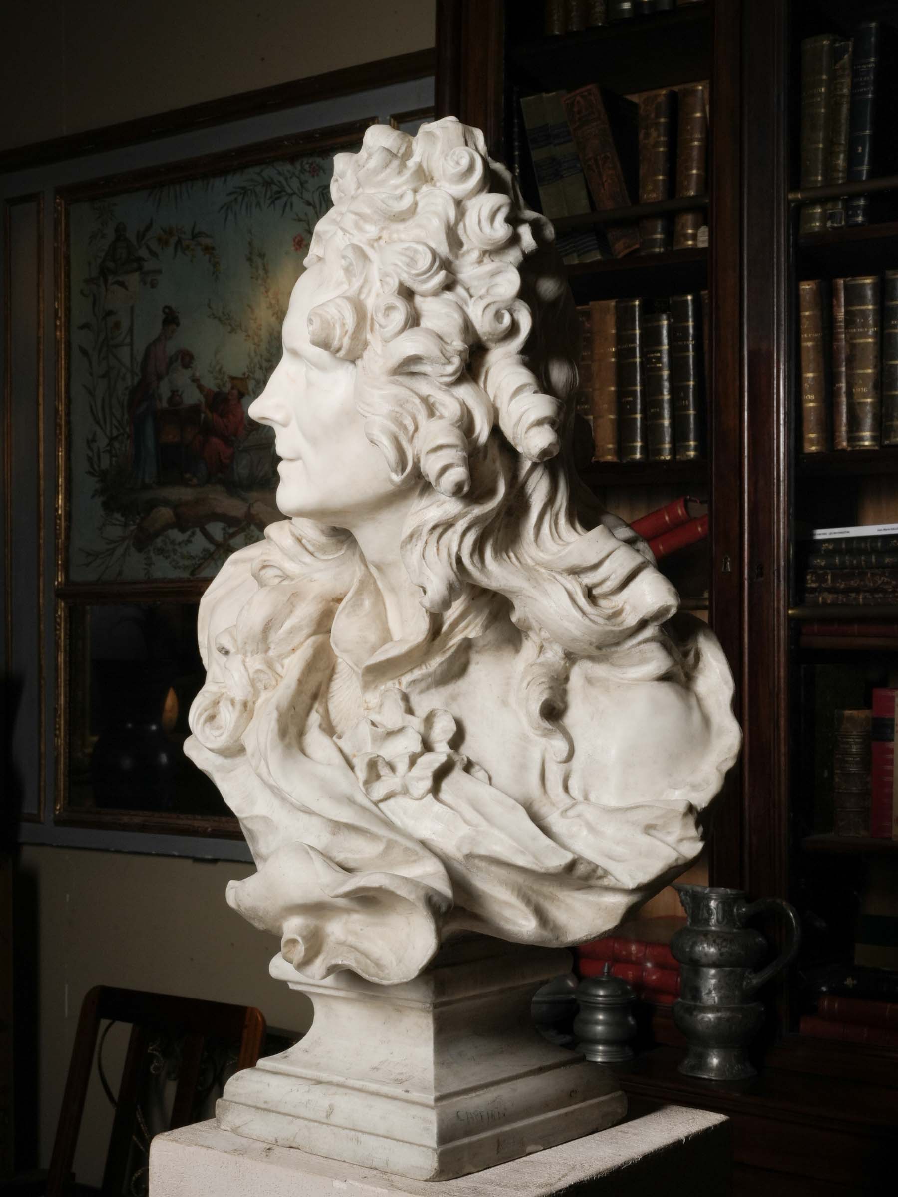 Exceptional Carrara Marble Bust of Van Cleve after Jean-Jacques Caffieri, Late 19th Century - 28¼"