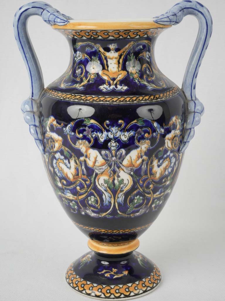 Urbino-style midnight blue Gien urn