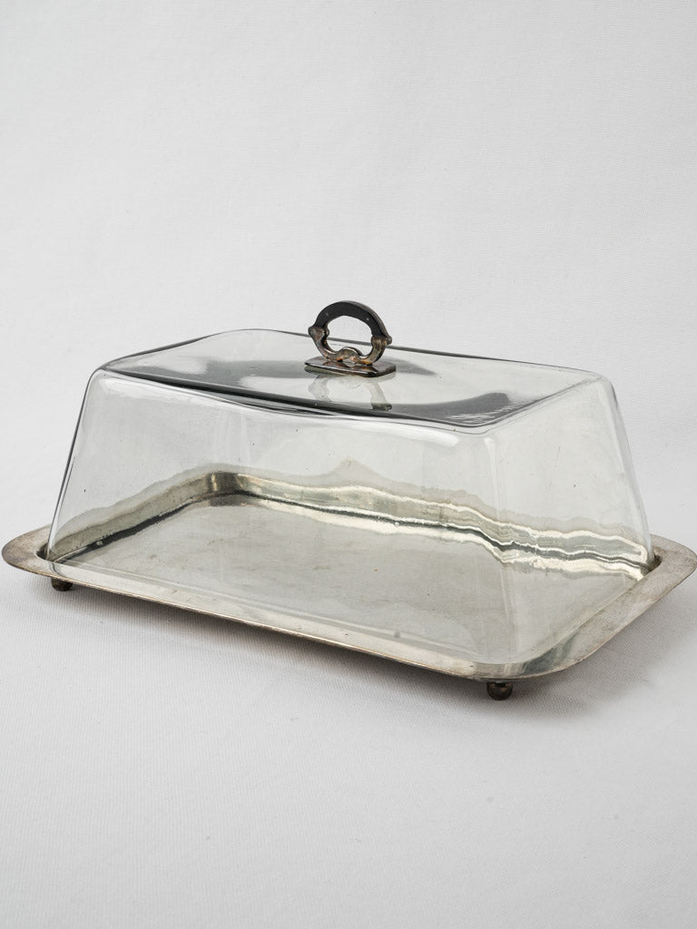 Antique French rectangular tray w/ glass lid, cloche 13¾ x 9½