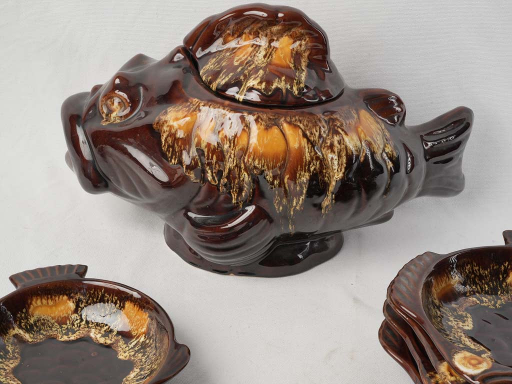 Whimsical Mid-Century Vallauris Fish-Form Bouillabaisse Set for 5