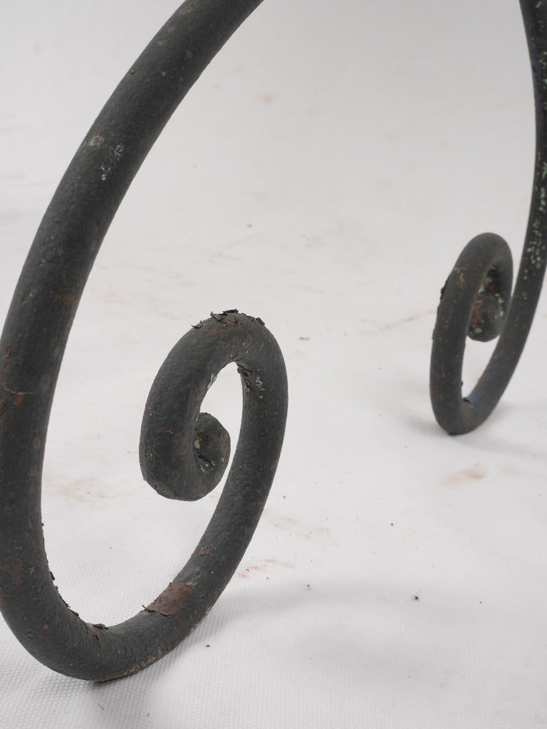 Antique French garden table w/ wrought iron scroll base 39½" x 23¾"