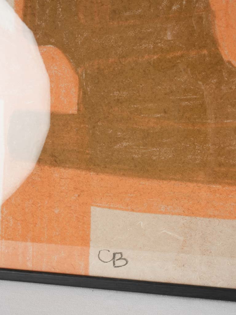 Large modern abstract pastel- orange taupe w/ black frame - Caroline Beauzon 26" x 18½"