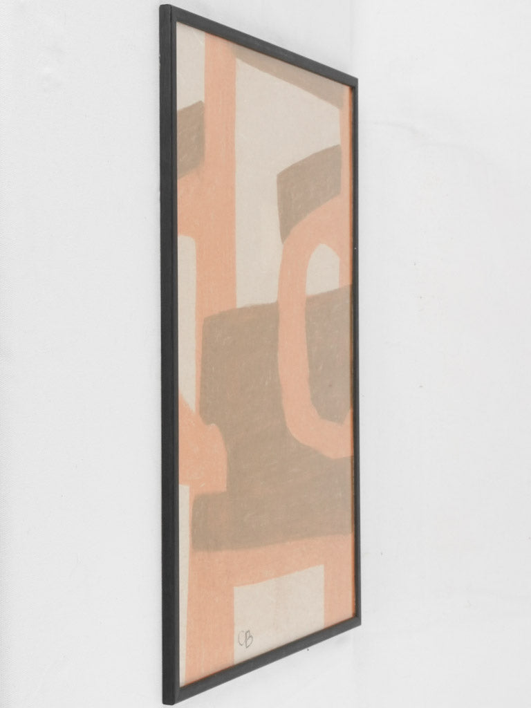 Large modern abstract pastel- orange taupe w/ black frame - Caroline Beauzon 26" x 18½"