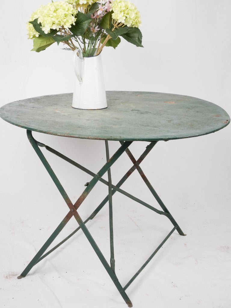Folding antique French garden table - round green 39½"
