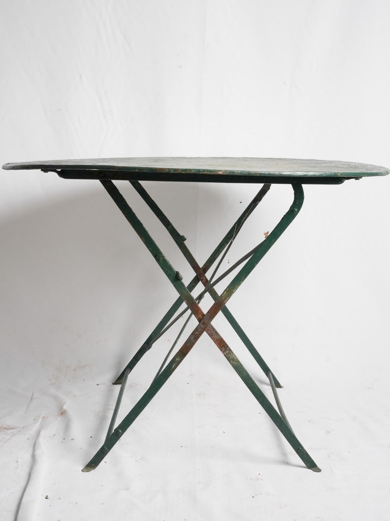 Folding antique French garden table - round green 39½"