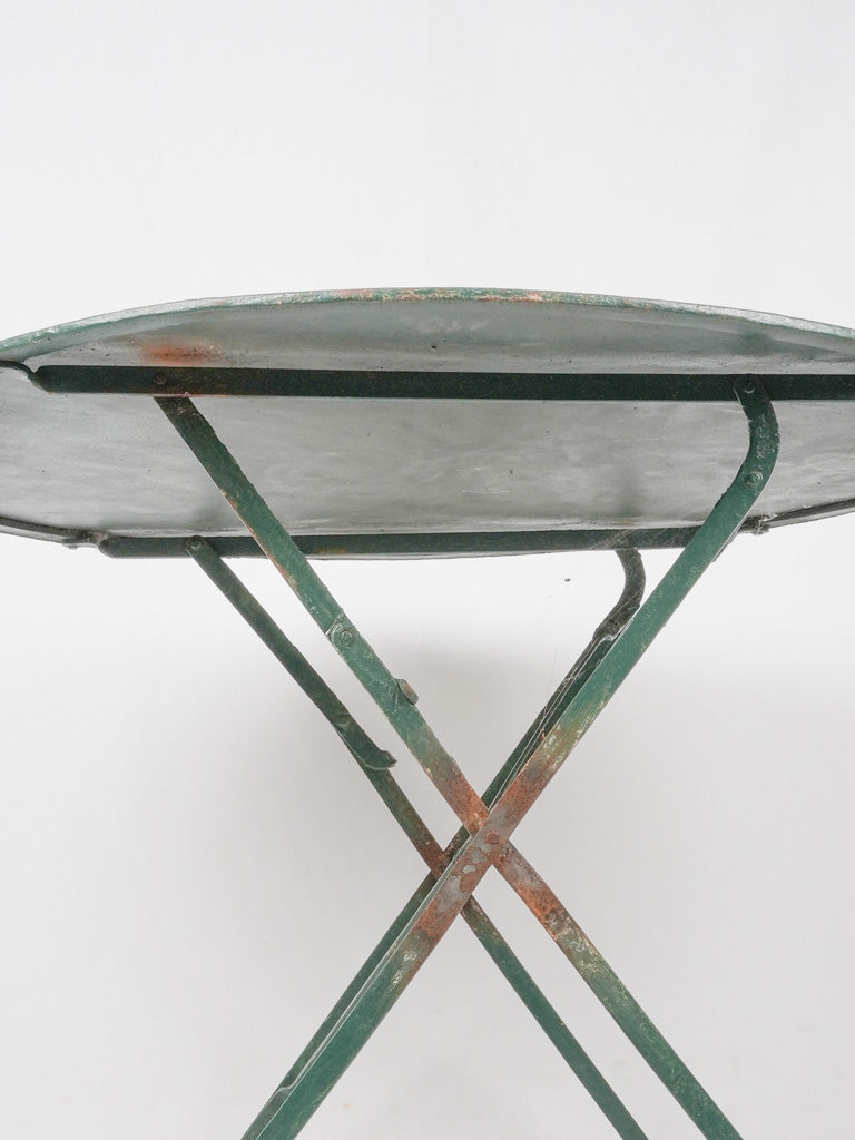 Folding antique French garden table - round green 39½"