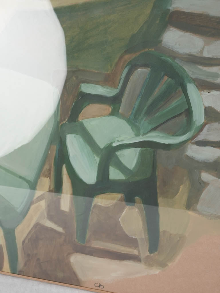 Green & blue table & chair w/ view - Caroline Beauzon 19¾" x 25½"