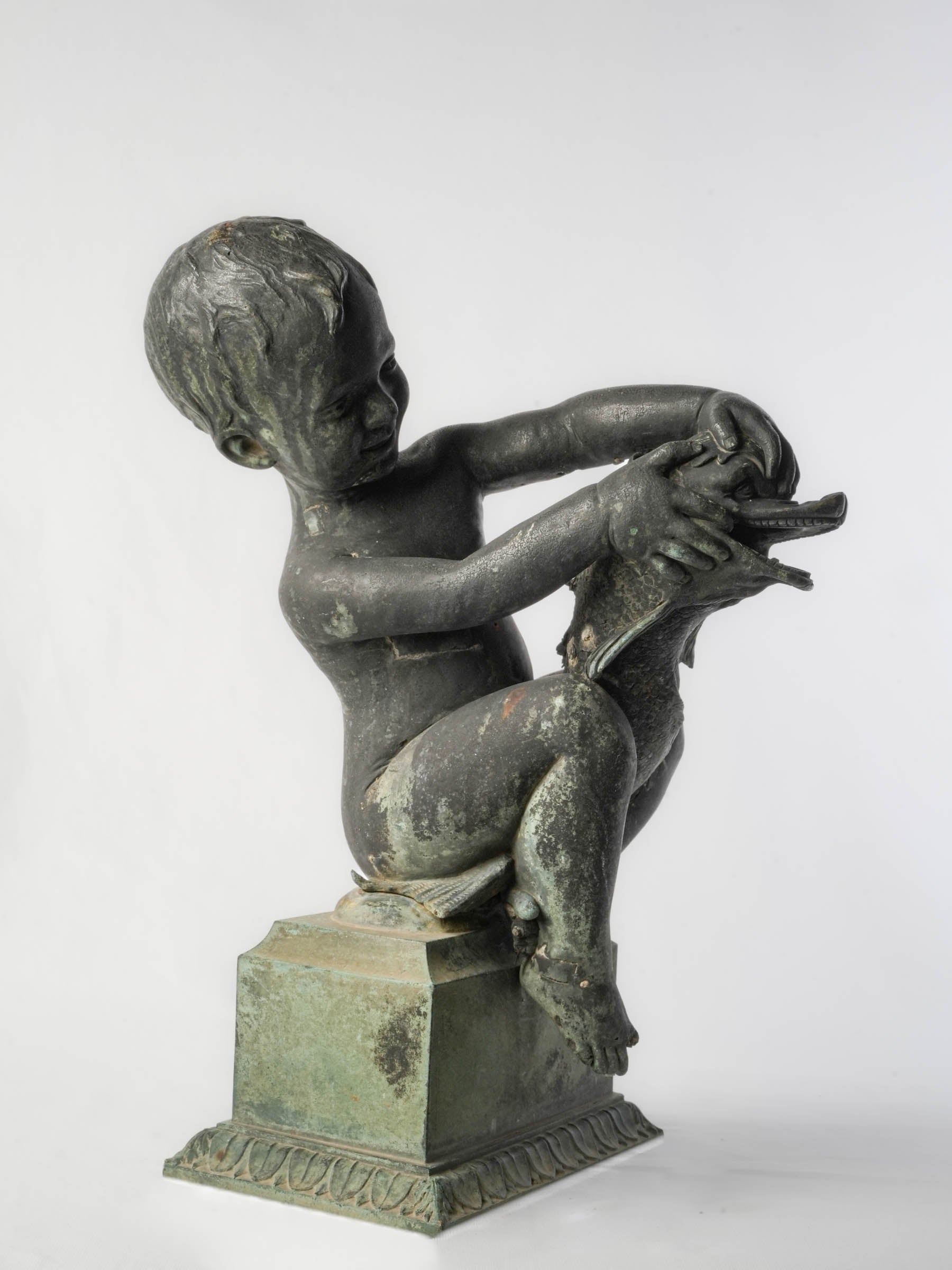 Verdigris weathered cast metal fountain