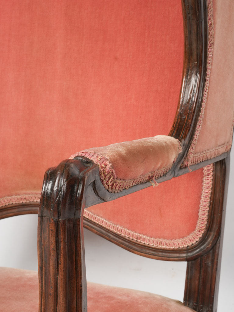 Charming vintage pink velvet wingback chair