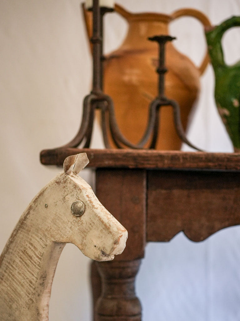 Antique French wooden horse on wheels 30¼"