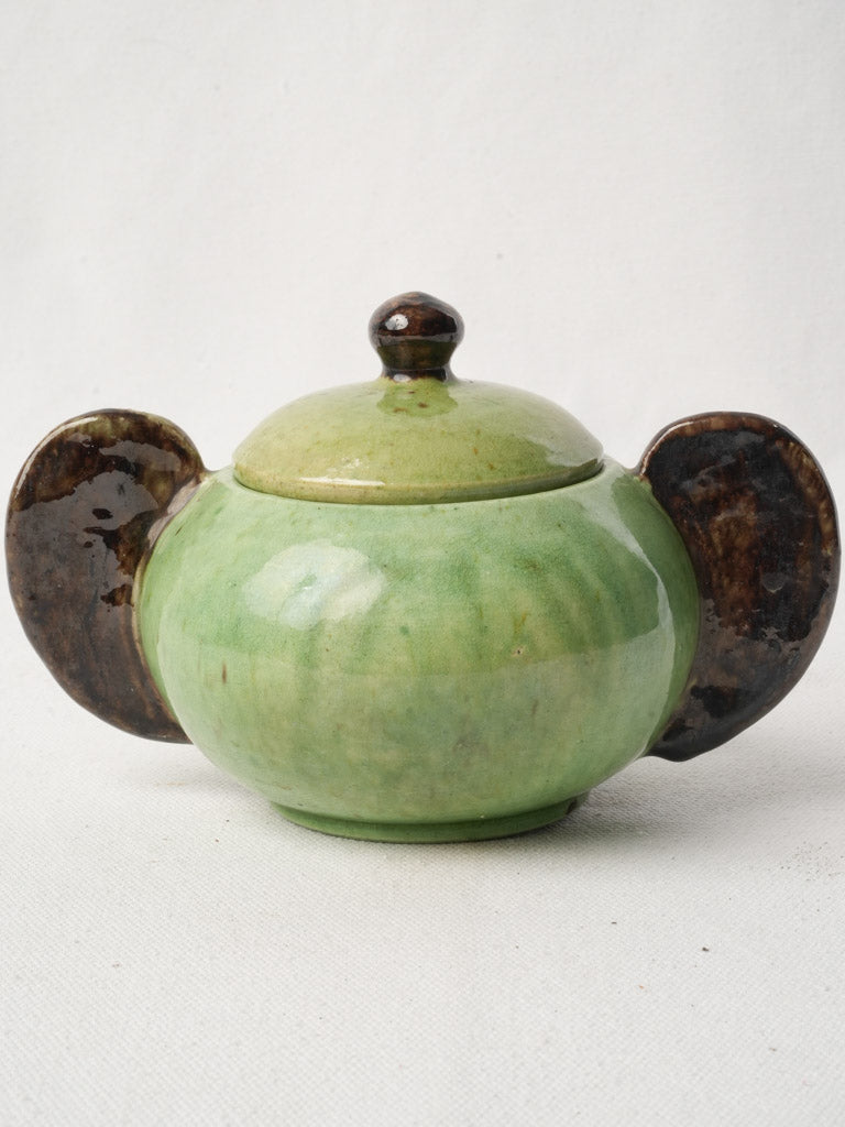 Green handcrafted pottery sugar bowl  