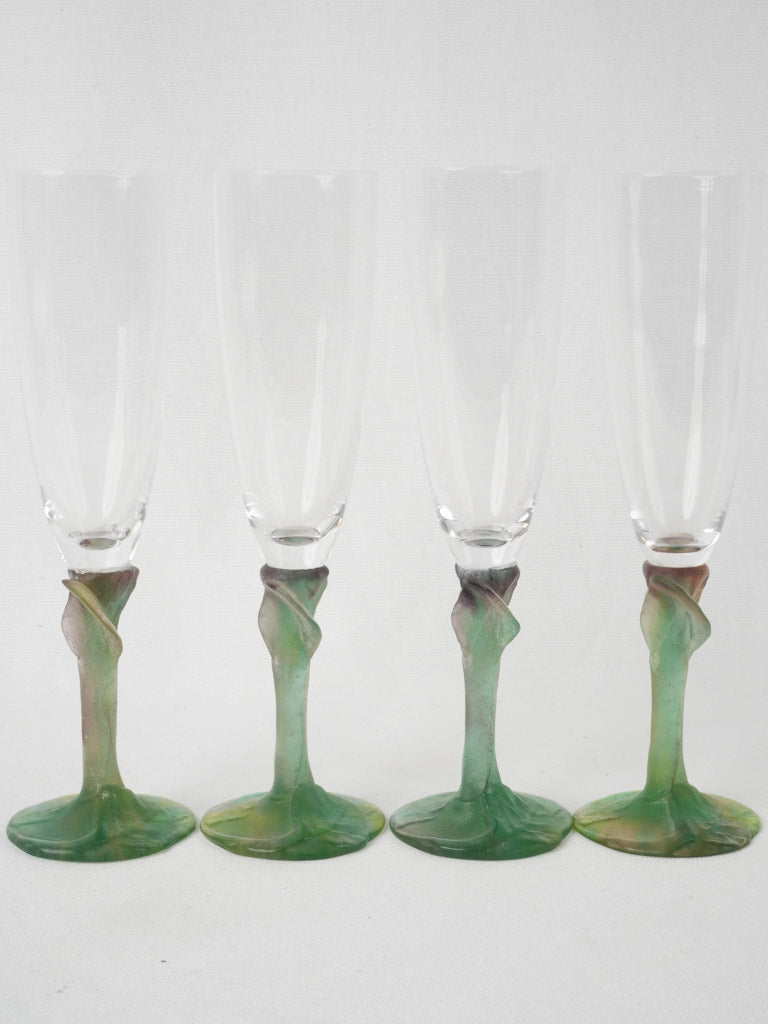 Exquisite vintage green pâte de verre glassware