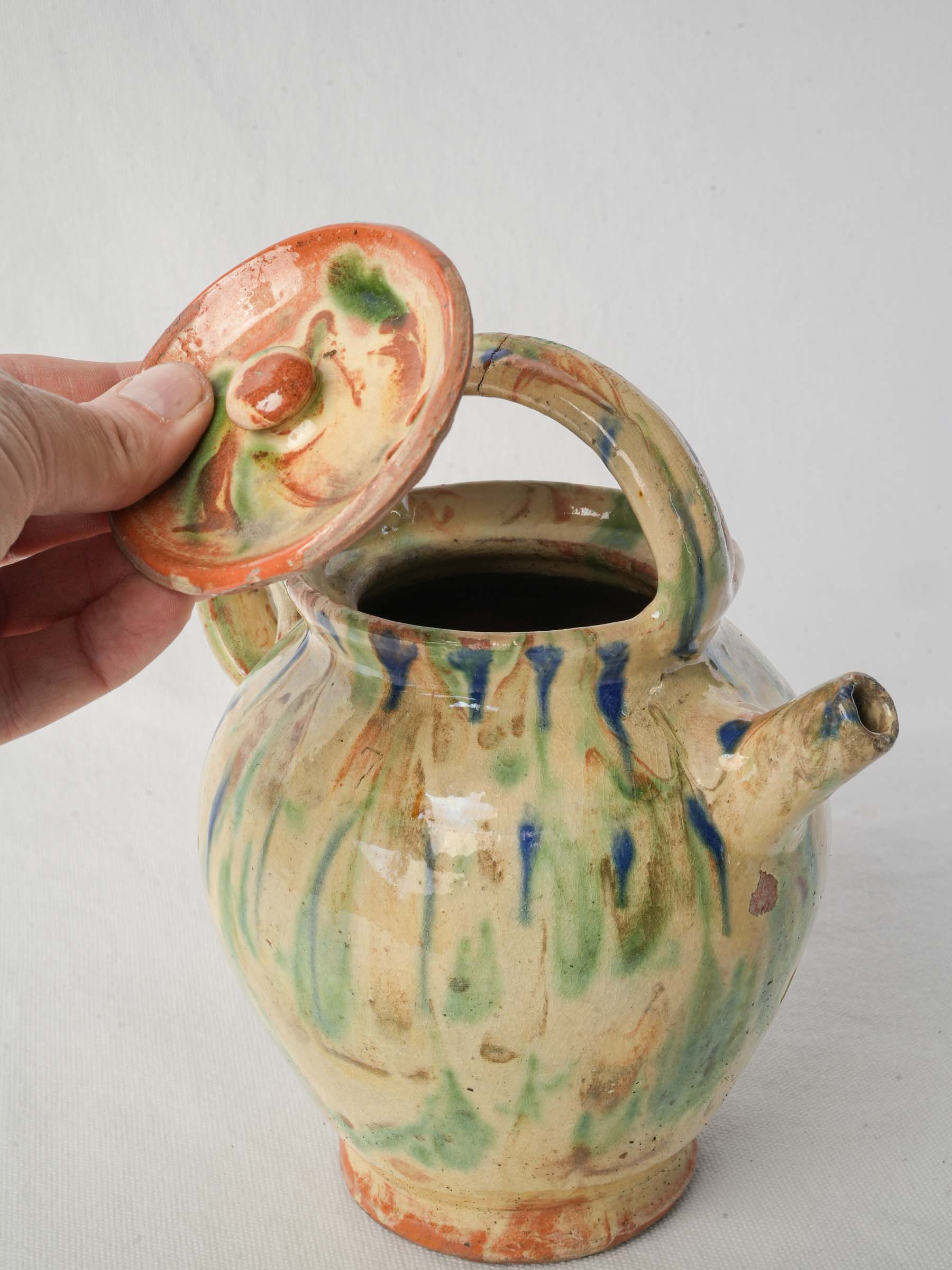 Handcrafted drip-glazed pitcher