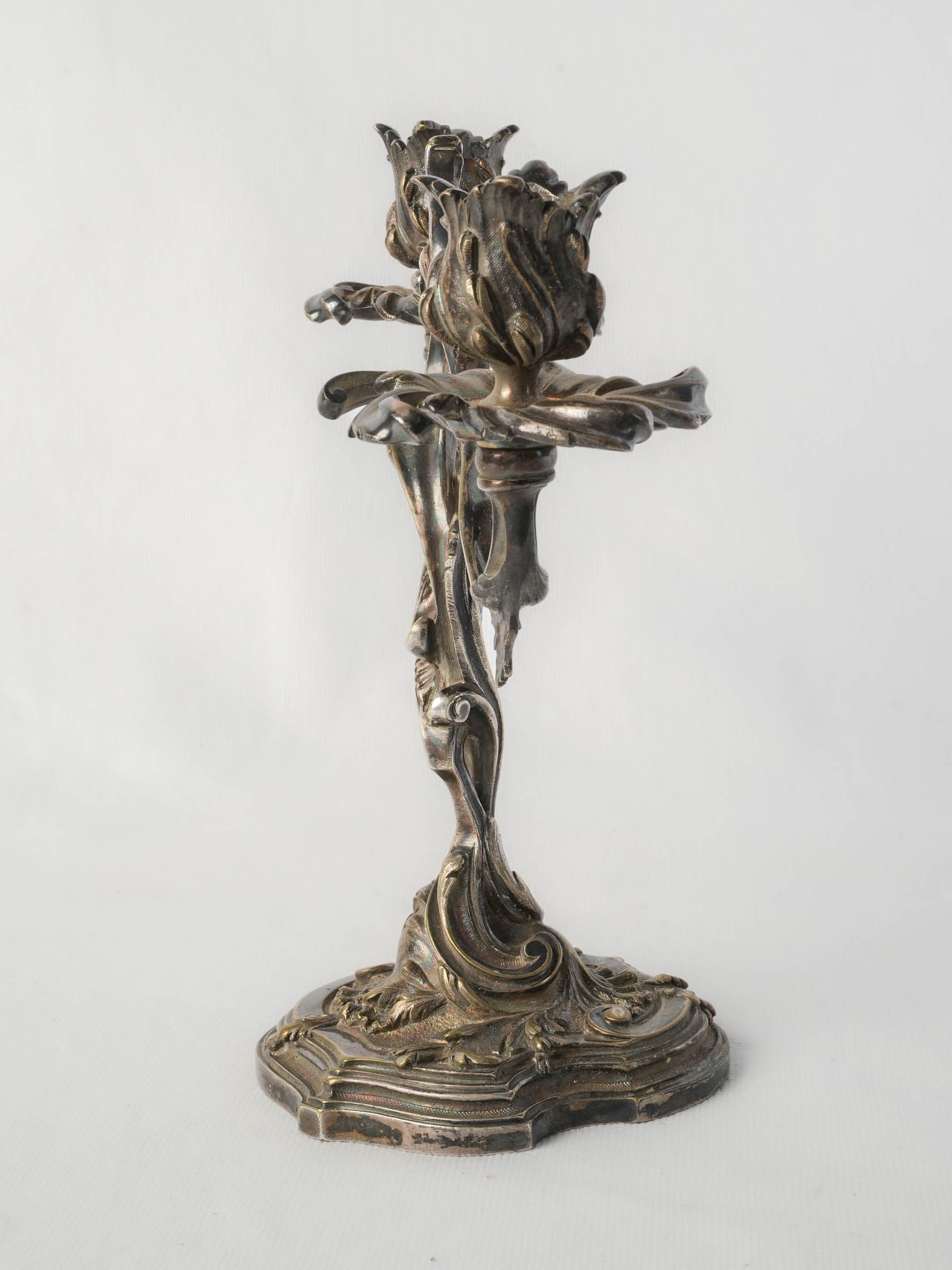 Timeworn patina brass candelabra  