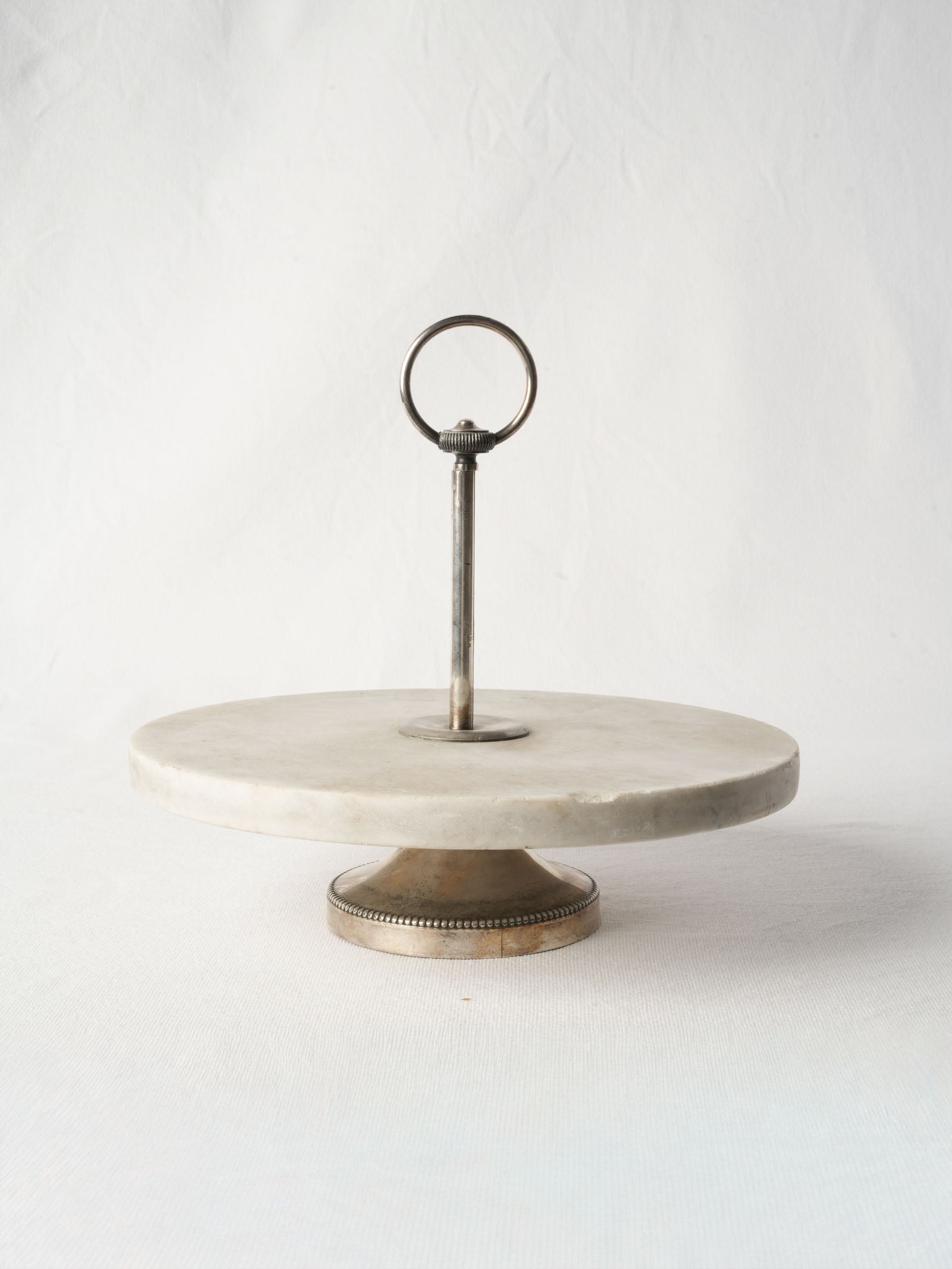 French Marble and Silver-Plated Rotating Serving Stand, Early 20th Century - 9" x 11½"