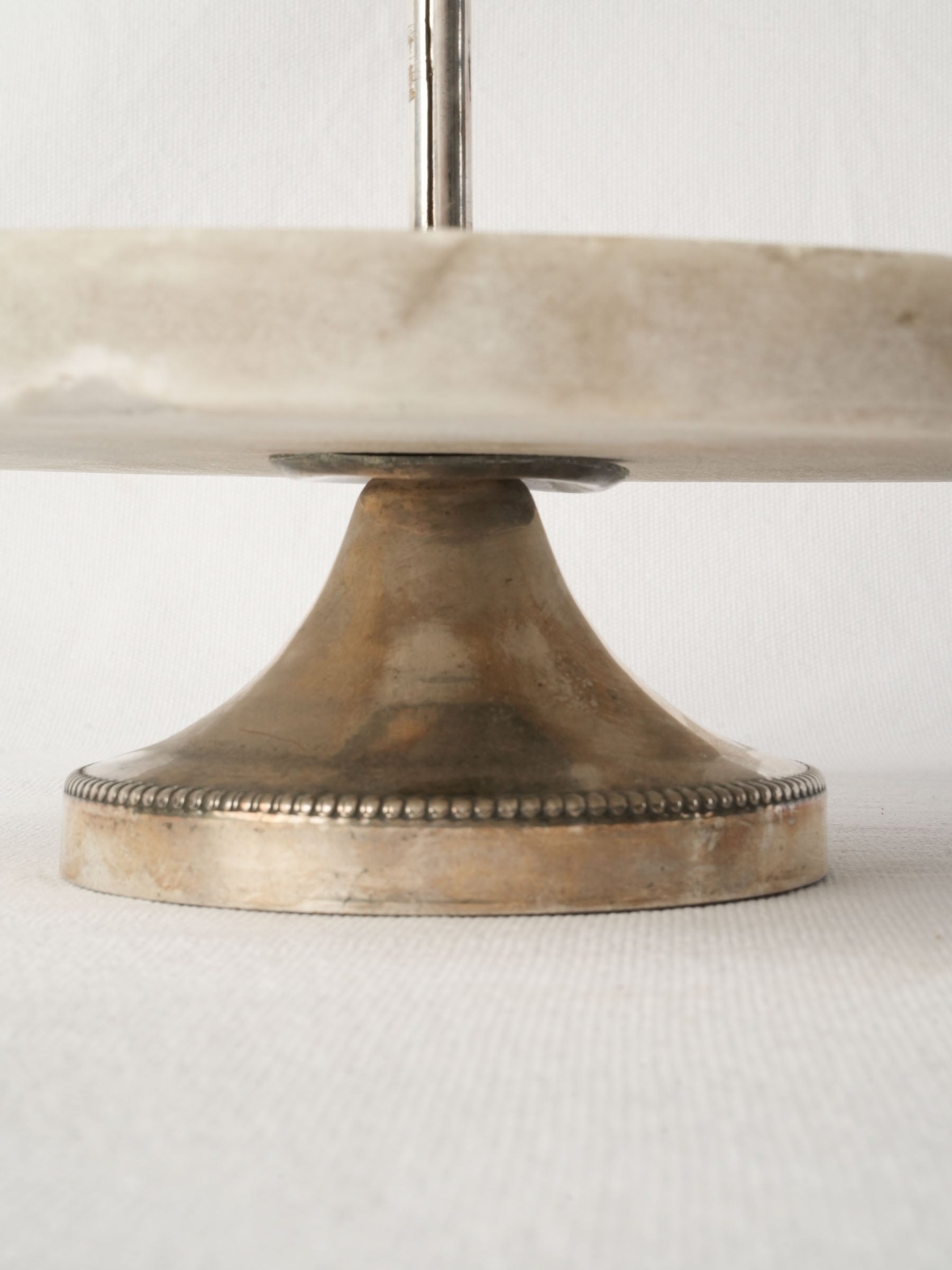 French Marble and Silver-Plated Rotating Serving Stand, Early 20th Century - 9" x 11½"