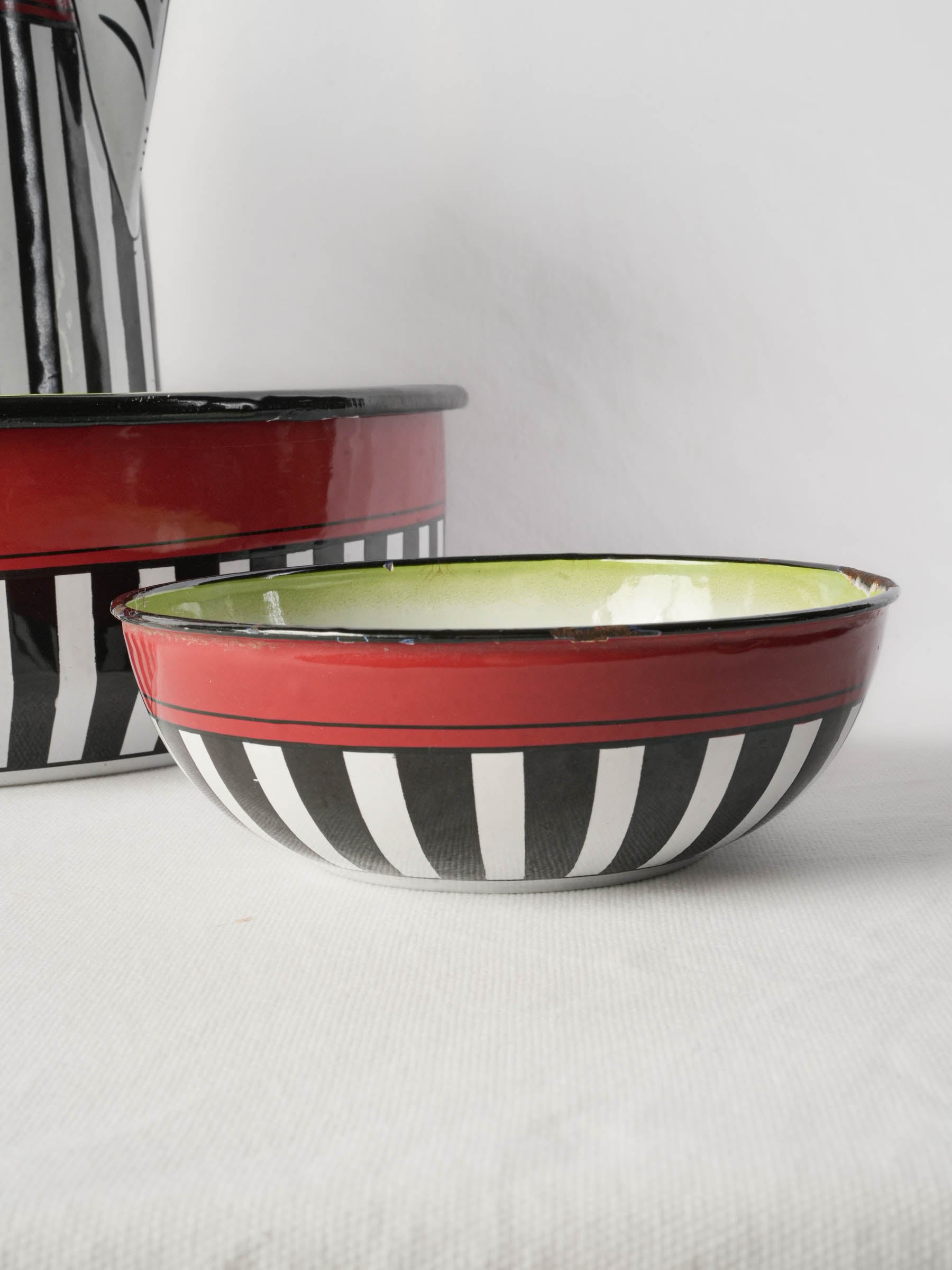 Striking Art Deco Striped Enameled Metal Wash Set