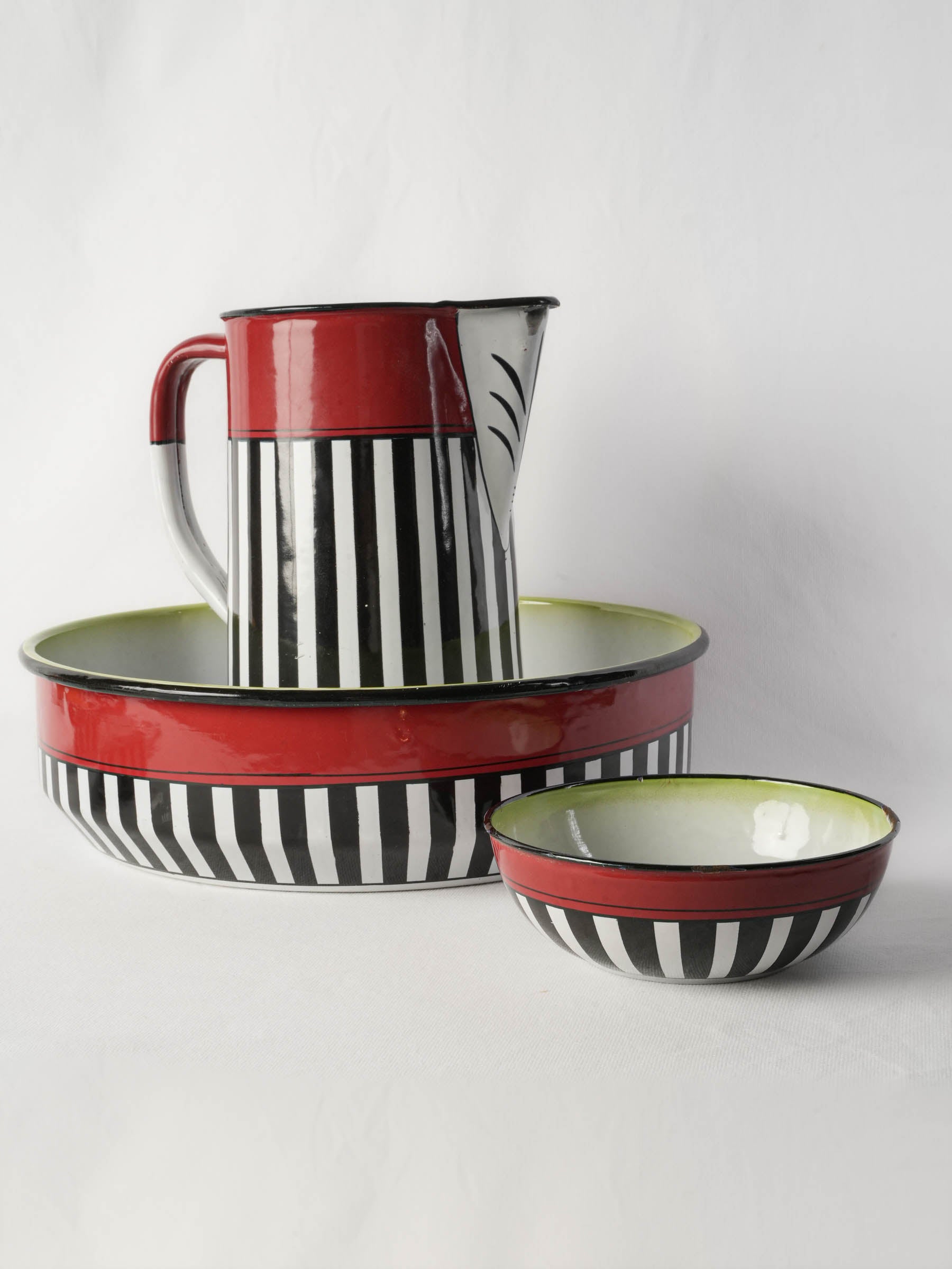 Striking Art Deco Striped Enameled Metal Wash Set