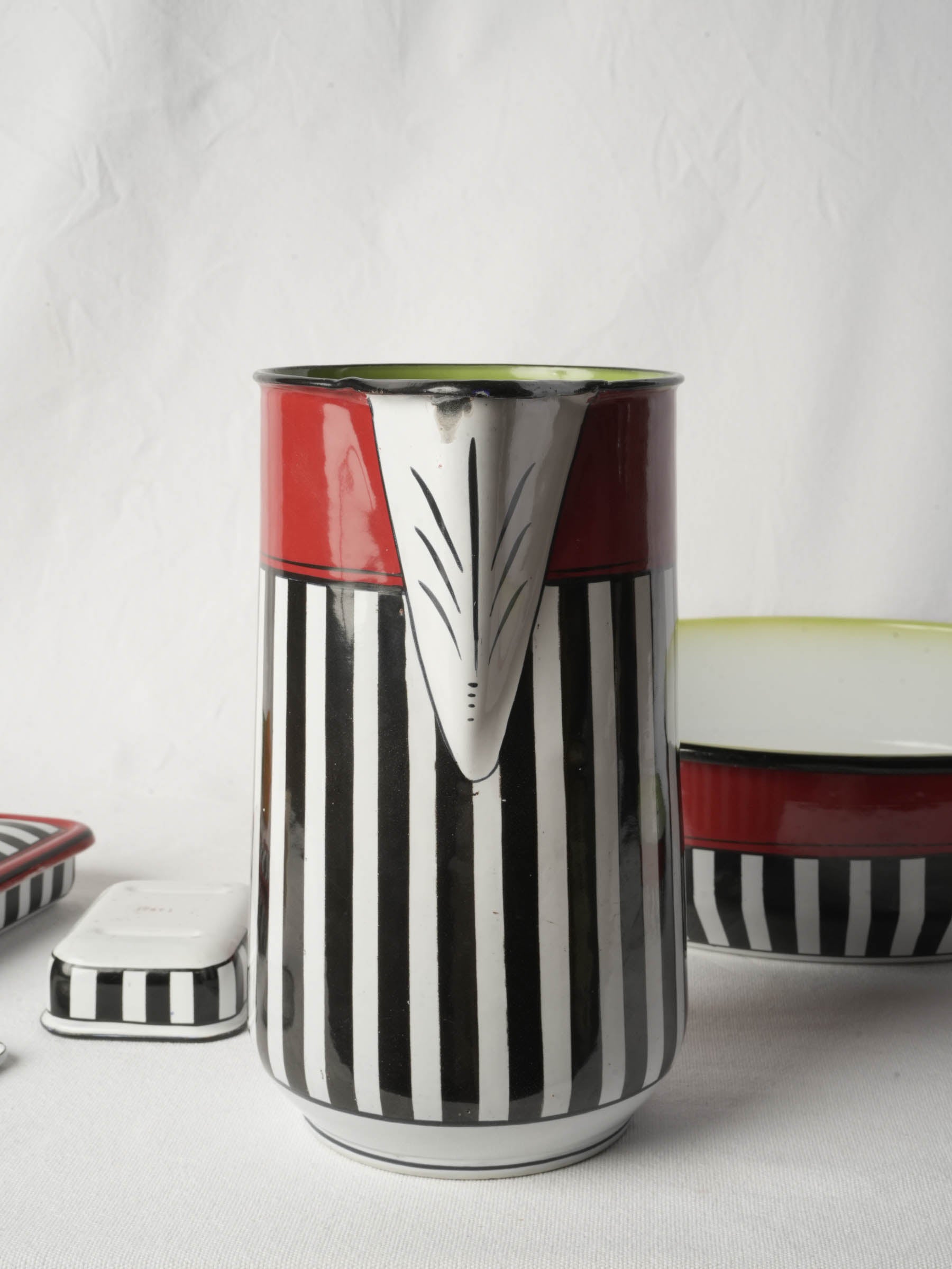 Striking Art Deco Striped Enameled Metal Wash Set