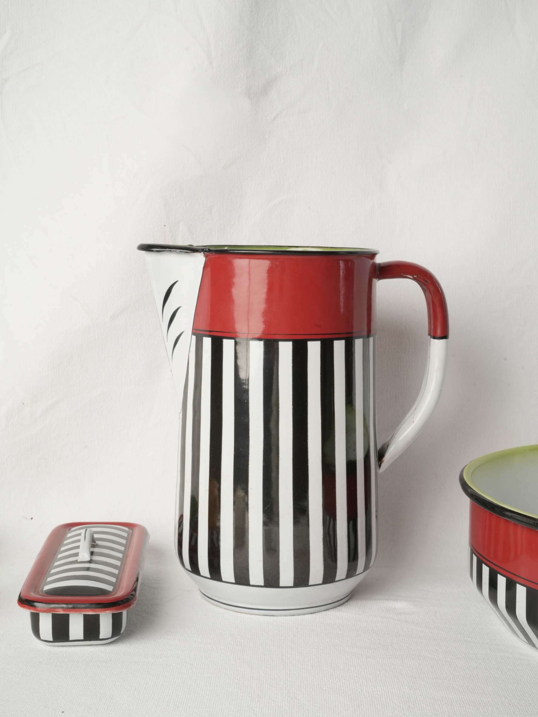 Striking Art Deco Striped Enameled Metal Wash Set