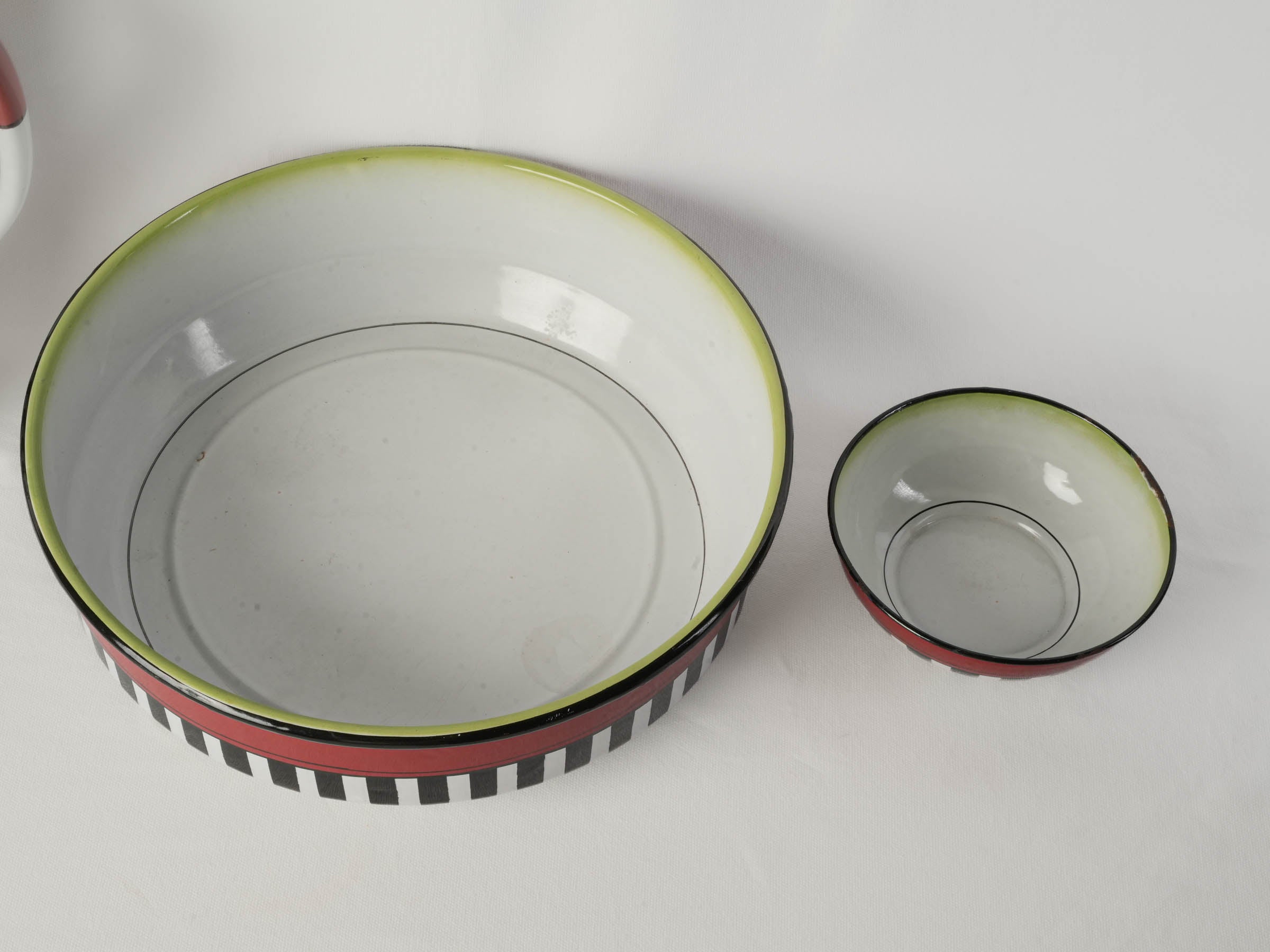 Striking Art Deco Striped Enameled Metal Wash Set