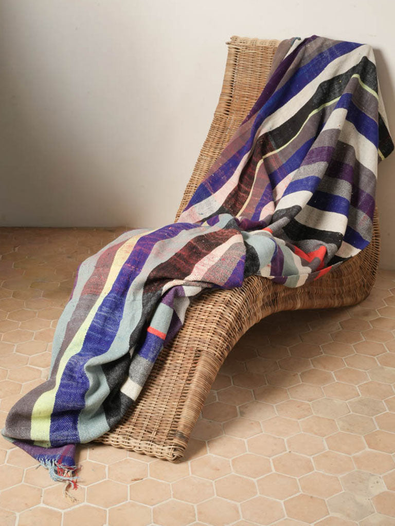 Handwoven colorful Berber wool throw  