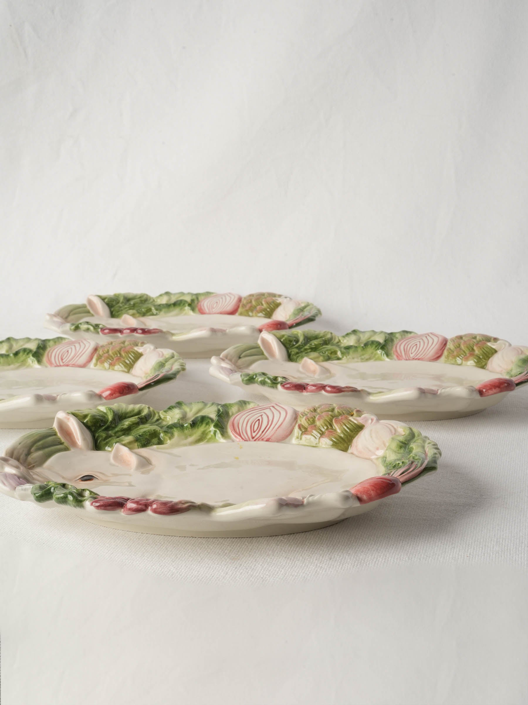 Set of Four Whimsical Fitz & Floyd "French Market" Canapé Plates, Circa 2000s - 10¾"