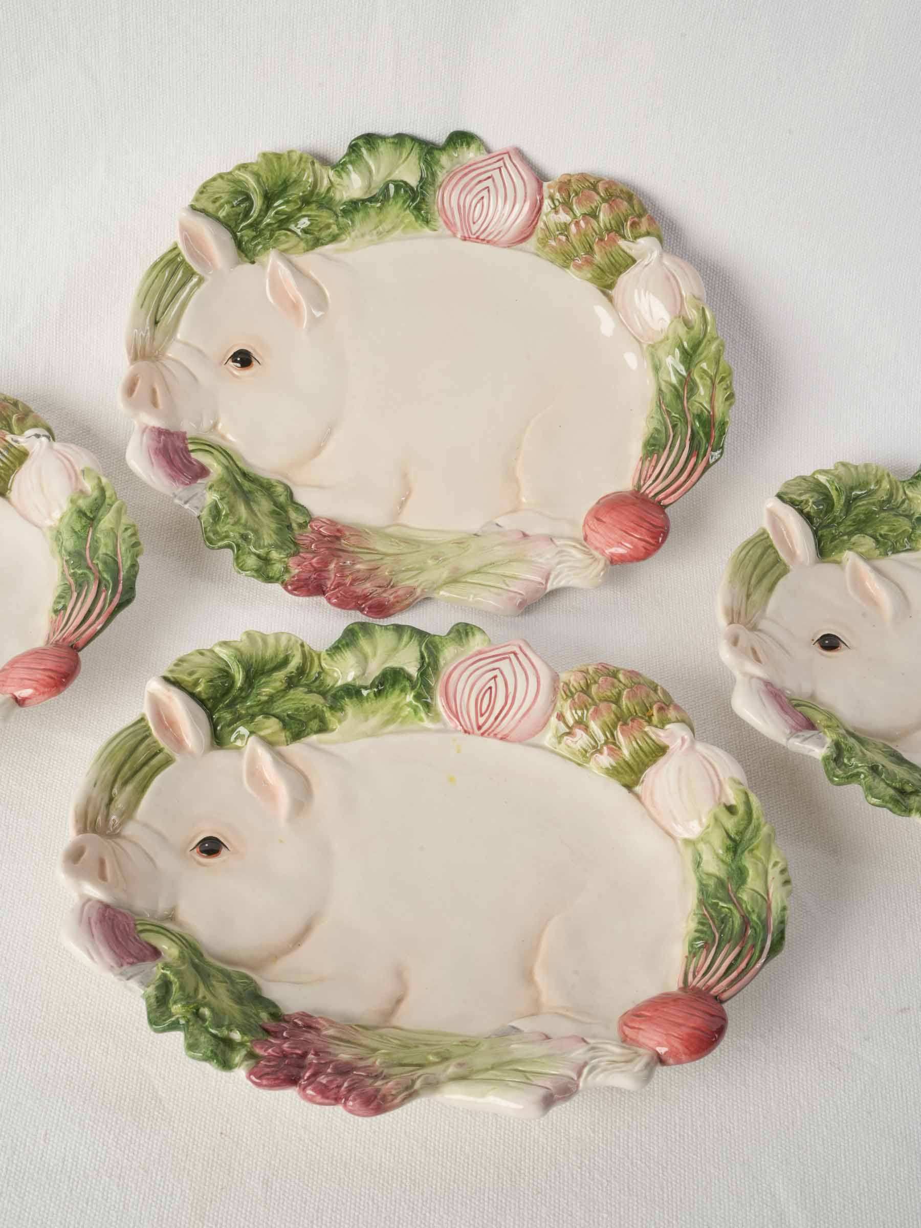 Set of Four Whimsical Fitz & Floyd "French Market" Canapé Plates, Circa 2000s - 10¾"