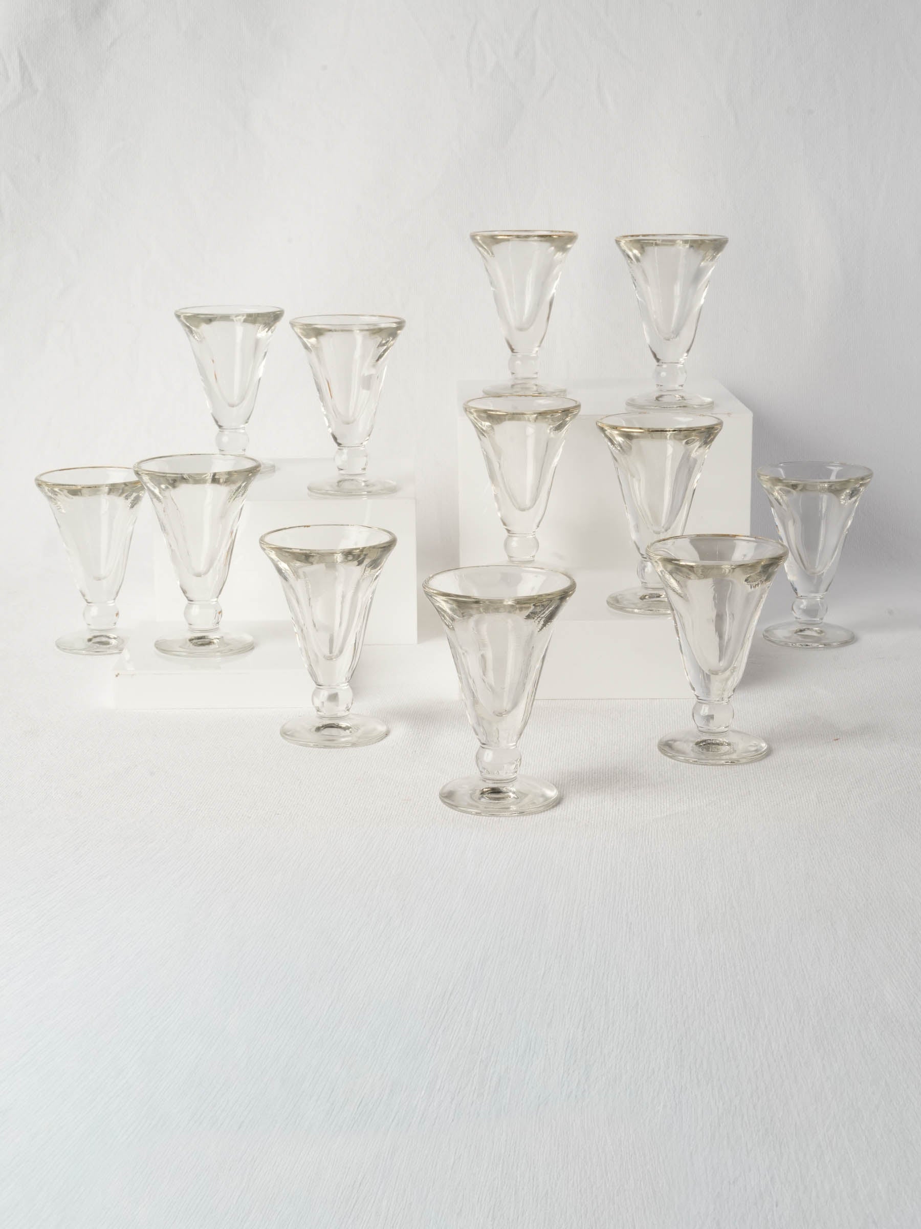 Set of Twelve Antique French Bistro Stem Glasses C. 1900 - 4¾"