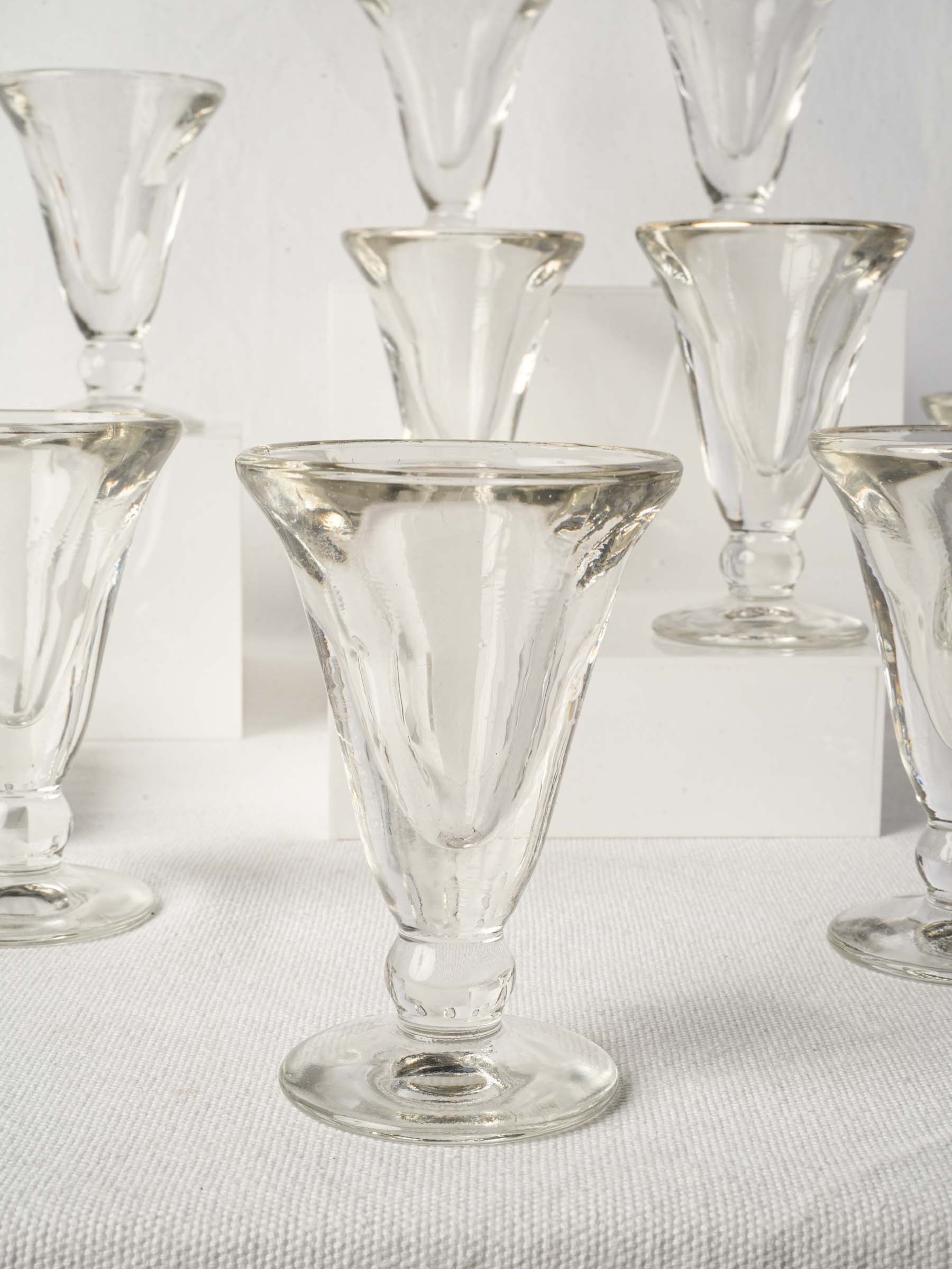 Set of Twelve Antique French Bistro Stem Glasses C. 1900 - 4¾"