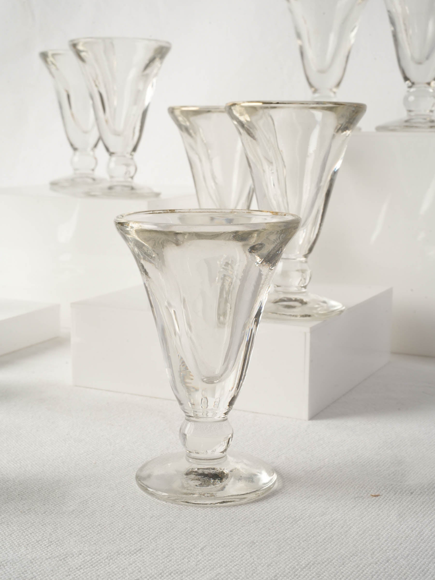 Set of Twelve Antique French Bistro Stem Glasses C. 1900 - 4¾"