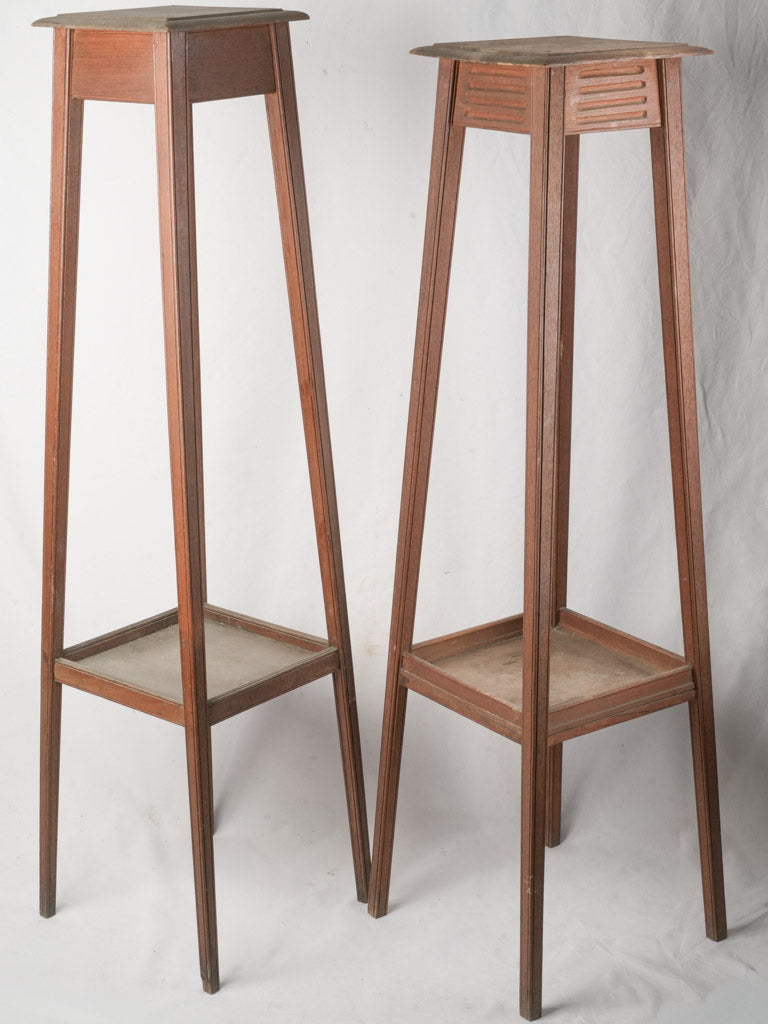 Near Pair of Art Deco French Tall Stained Wood Pedestals - 55½"