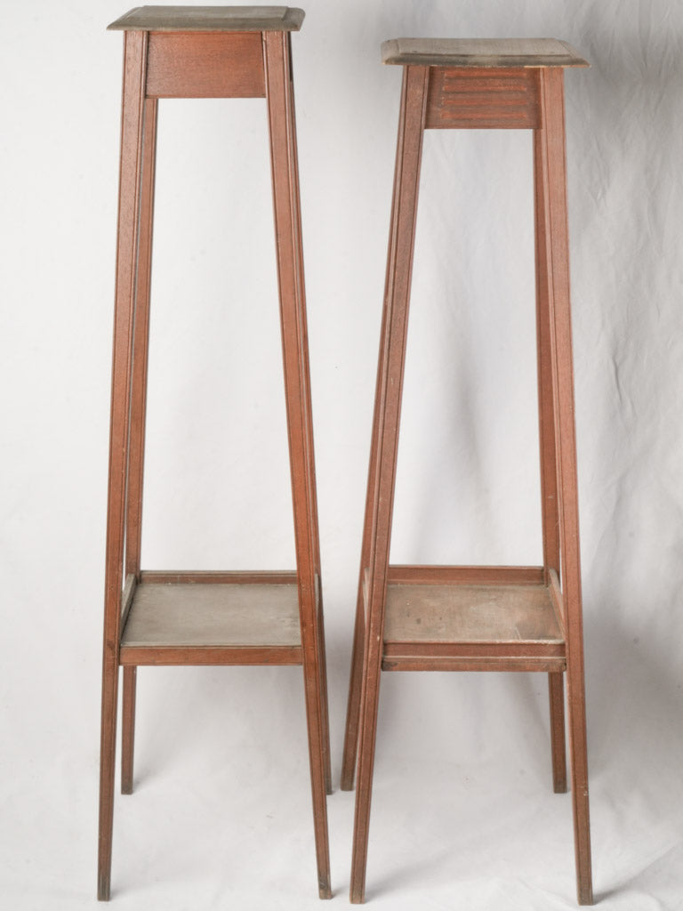 Near Pair of Art Deco French Tall Stained Wood Pedestals - 55½"