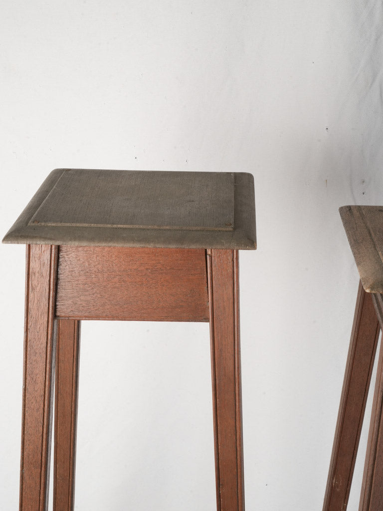 Near Pair of Art Deco French Tall Stained Wood Pedestals - 55½"